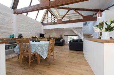 The living area, and above this is the sitting-area is the mezzanine bedroom housing a single bed (please take care with small children).