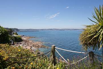 Spectacular views looking back over to Torbay from the terrace area of a local eatery,