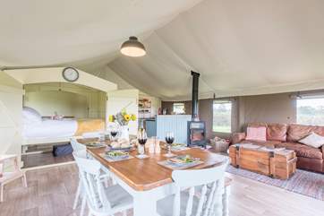 Enjoy a leisurely meal and a glass of wine or two.