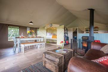 The wood-fired range will keep you toasty in the cooler months (there's partial central heating too!) and doubles up as a cooking appliance.