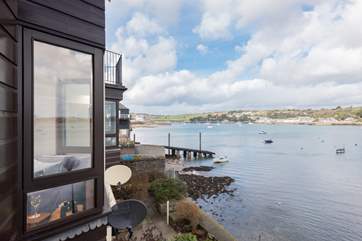 Looking upriver towards Penryn from the balcony outside the sitting-room.