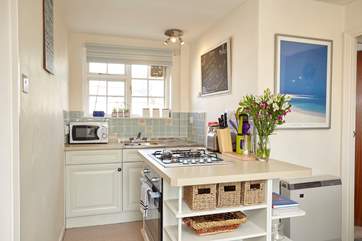 Modern, galley-style kitchen