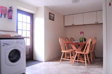 The dining area in the bright spacious kitchen.