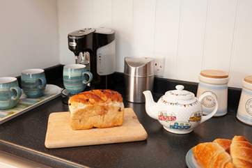 The coffee and tea station in the kitchen will be your first port of call in the morning.