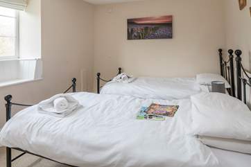 Bedroom 3 has twin 3ft beds and looks out over Golden Cap.