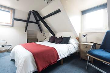 This double bedroom has a lovely view to St Michael's Mount through the Velux window.
