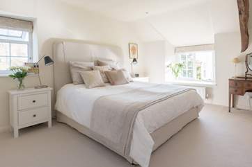 This is the master bedroom in the farmhouse. What a luxurious space, with a 6 foot king-size bed and views out across the gardens and the valley beyond, Bedroom 1 is the master bedroom.