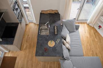 Looking down at the ground floor from the mezzanine level.