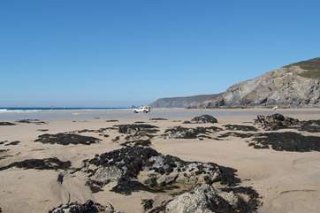 Porthtowan beach, a fabulous surf spot and wonderful sandy beach, just a five minute stroll from Ocean Retreat.