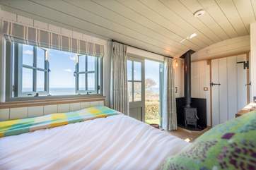 Wild Pear Shepherd's Hut has panoramic sea views spread out right in front of you.