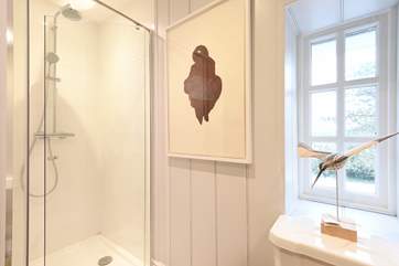 The shower in the family bathroom.