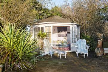 The decking area at the top of the garden - perfect for holiday barbecues or simply lounging out in the Cornish sunshine.