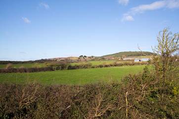 The view from the covered patio seating area is across Brighstone Downs.