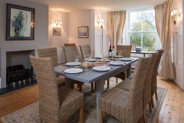 Serving a feast in this beautiful dining-room is a pleasure. The dining-table extends to allow seating for the whole house.