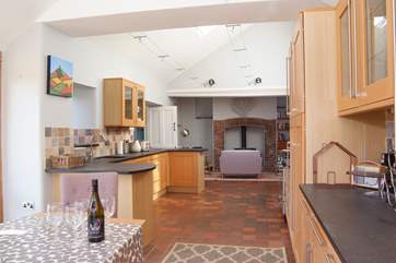 This photo shows the informal seating area in relation to the rest of the kitchen.