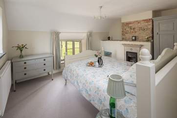 Fabulous views over open countryside from the window of the galleried bedroom.