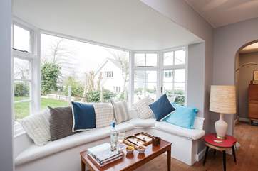 The charming window seat overlooking the garden.