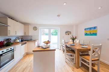 The kitchen and dining areas.