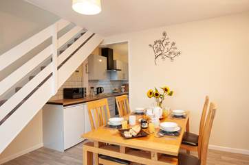 The dining area is perfect for family meals and planning daily outings.