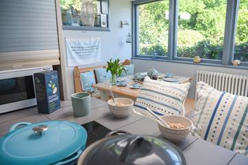 The open plan kitchen/dining-room has been beautifully deecorated
