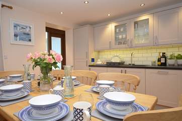 The eat-in kitchen is lovely for group meals.