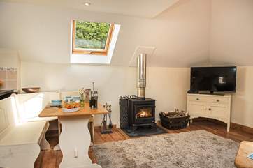 The wood-burner makes the living area warm and toasty whatever the weather.