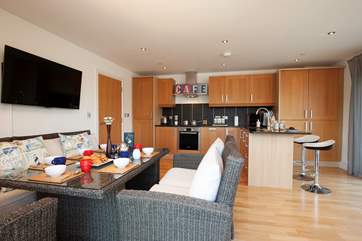 The spacious kitchen/dining-room has plenty of seating.