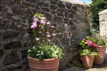 The pretty pots bring a splash of colour to the terrace.