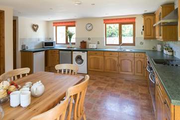 Looking back into the rather large kitchen, room for all the cooks.