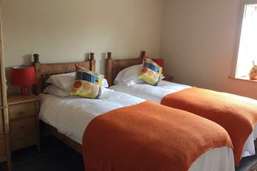 This ground floor bedroom has 'zip and link' beds making either a twin room or a king-size double. Both bedrooms have ensuite shower-rooms.