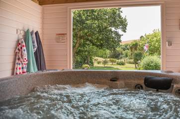 Relax in the hot tub come rain or shine