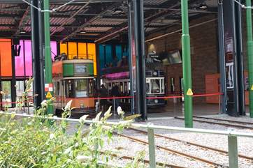 Seaton Tramway depot, where you can take a tram along the River Axe inland to Colyton.
