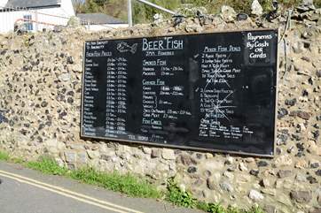 Choose from the 'catch of the day' at the wet fish shop on the beach at Beer.