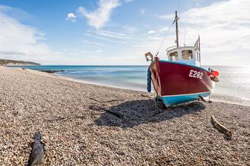 Fishing boats on the beach at Beer.