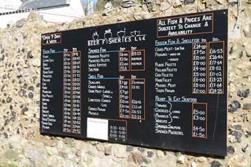 Choose from the 'catch of the day' at the wet fish shop on the beach at Beer.