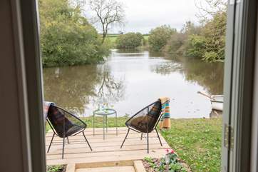 Your four-legged friend is welcome to go swimming in the lake, while you can enjoy a glass or two on the outside chairs.
