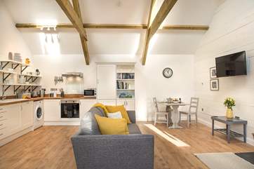 The vaulted ceiling adds to the overall feeling of space.