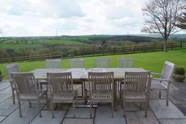 The large stone terrace with seating for outdoor dining has the most wonderful valley views. There is hardly a house in sight.