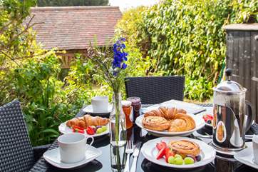 Breakfast in the south facing garden.