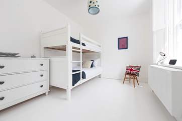This is the bunk bedroom, on the first floor and looking out to the rear of the house, over the garden and the town beyond.