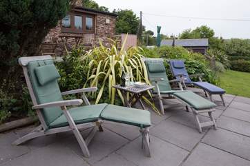 The patio is an ideal spot to sunbathe.