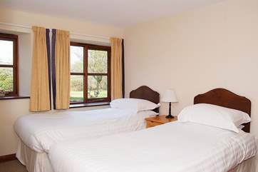The twin bedroom (Bedroom 2), like the double bedroom and the bathroom, is on the lower ground floor.