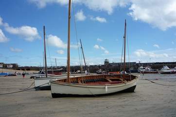 Wooden sailing boats in St Ives.